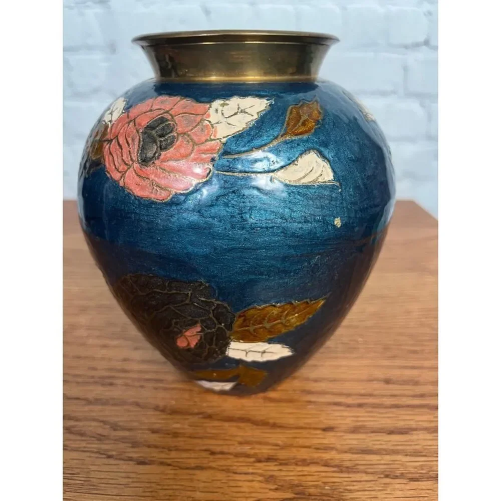 VINTAGE Cloisonne teal base|4.25” tall